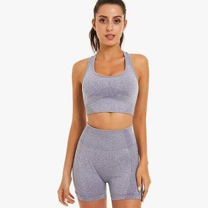 Toplook Women Seamless Yoga Workout Set 2 Piece Outfits Gym Shorts Sports Bra